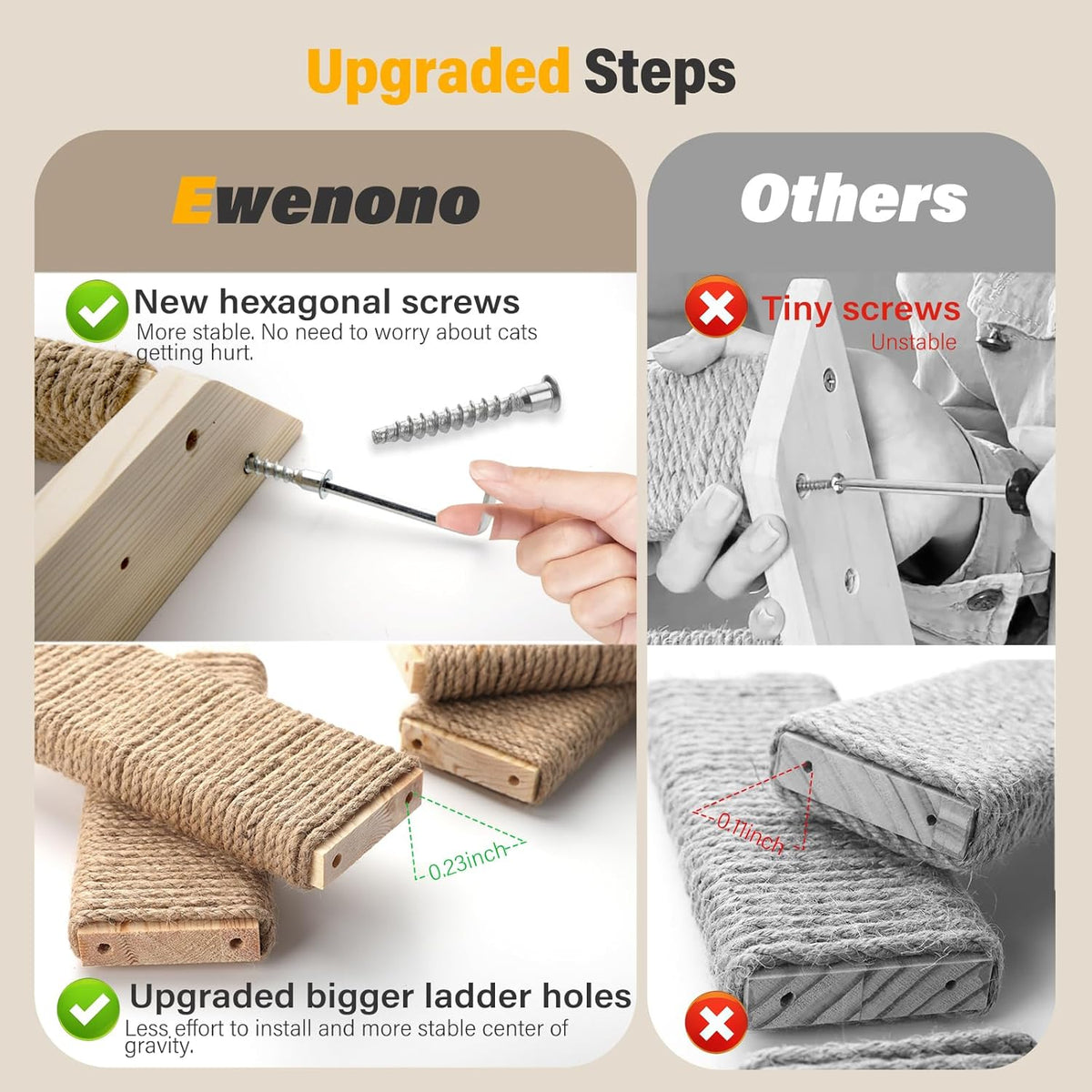 2 Pack 4 Steps Cat Wall Shelves Cat Stairs for Wall with Sisal Rope.Cat Wall Steps/Ladder Furniture