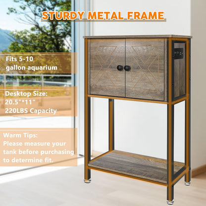 5-10 Gallon Fish Tank Stand, Heavy Duty Aquarium Stand with Cabinet & Power Outlets for Fish Tank