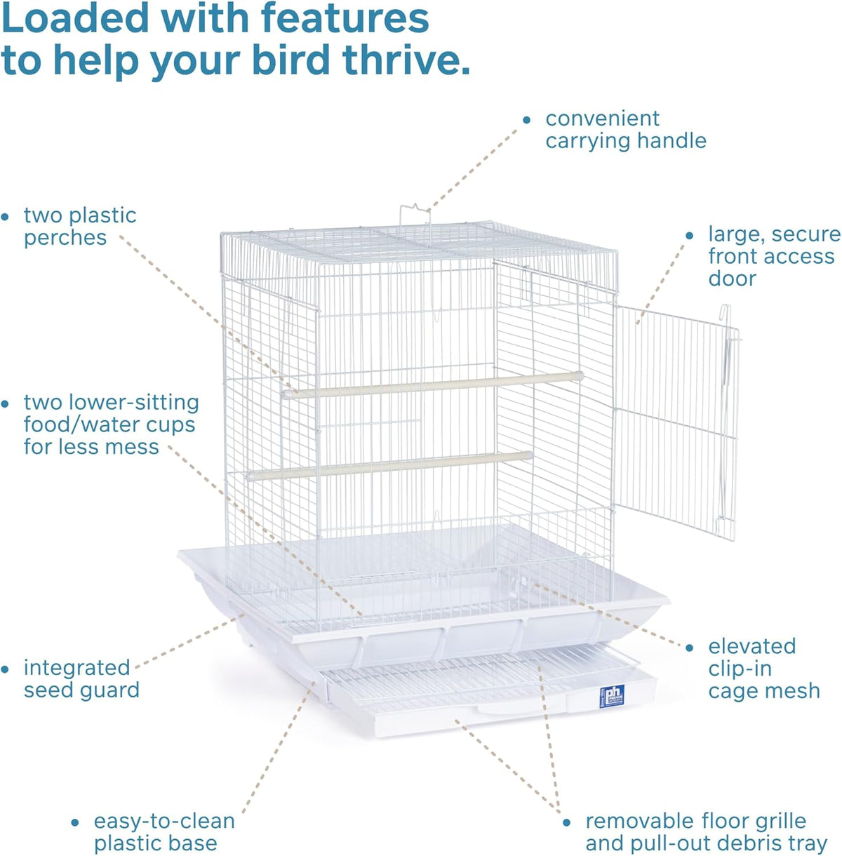 Prevue Hendryx SP850W/W Clean Life Cockatiel Cage, White,1/2"