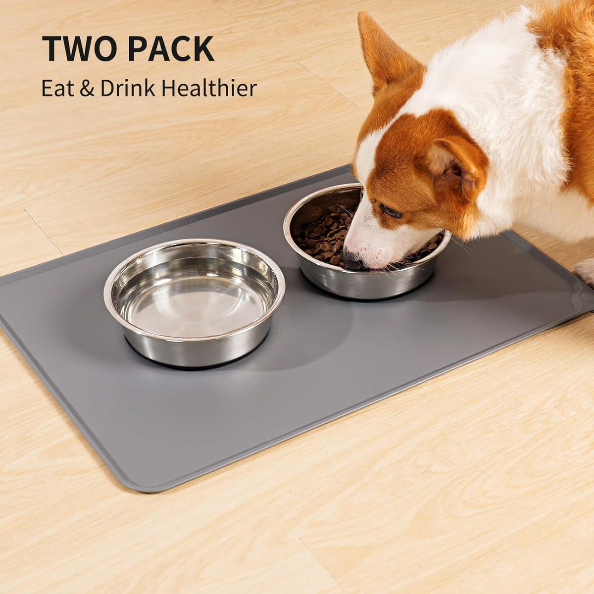 Taglory 8 Cup Stainless Steel Dog Bowls Set of 2 for Food and Water, Silicone Base Anti-Slip, Rust