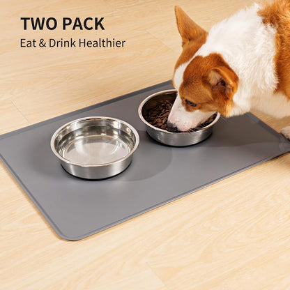 Taglory 8 Cup Stainless Steel Dog Bowls Set of 2 for Food and Water, Silicone Base Anti-Slip, Rust