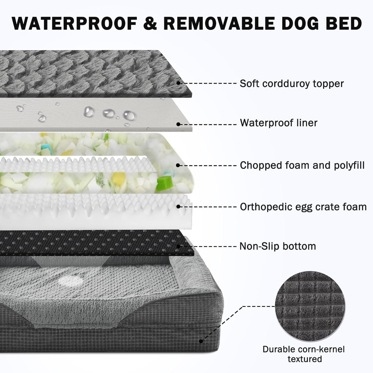 INVENHO Orthopedic Dog Beds Large Sized, XL Washable Egg-Crate Memory Foam Dog Couch Bed with