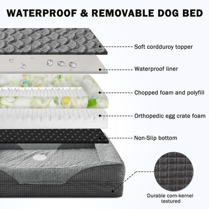 INVENHO Orthopedic Dog Beds Large Sized, XL Washable Egg-Crate Memory Foam Dog Couch Bed with