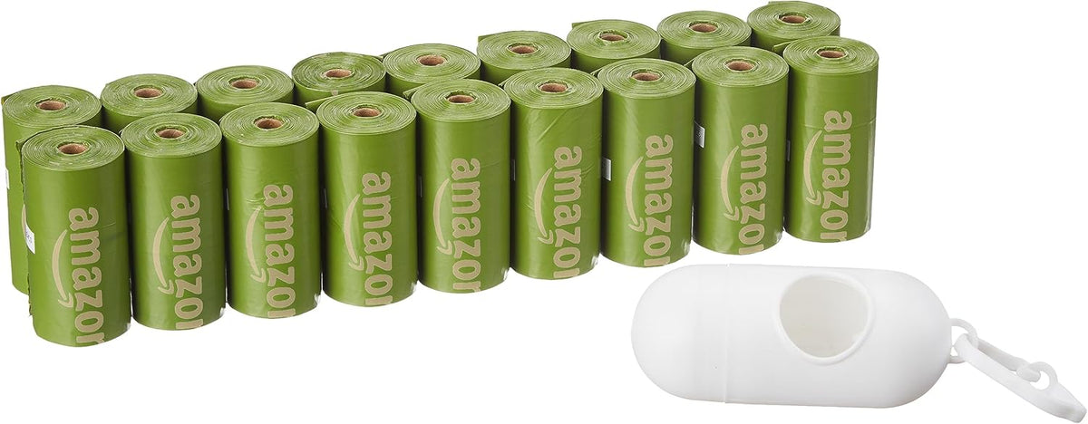 Amazon Basics Dog Poop Bags with Dispenser, 270 Count, Enhanced for Guaranteed Leakproof, Brazilian