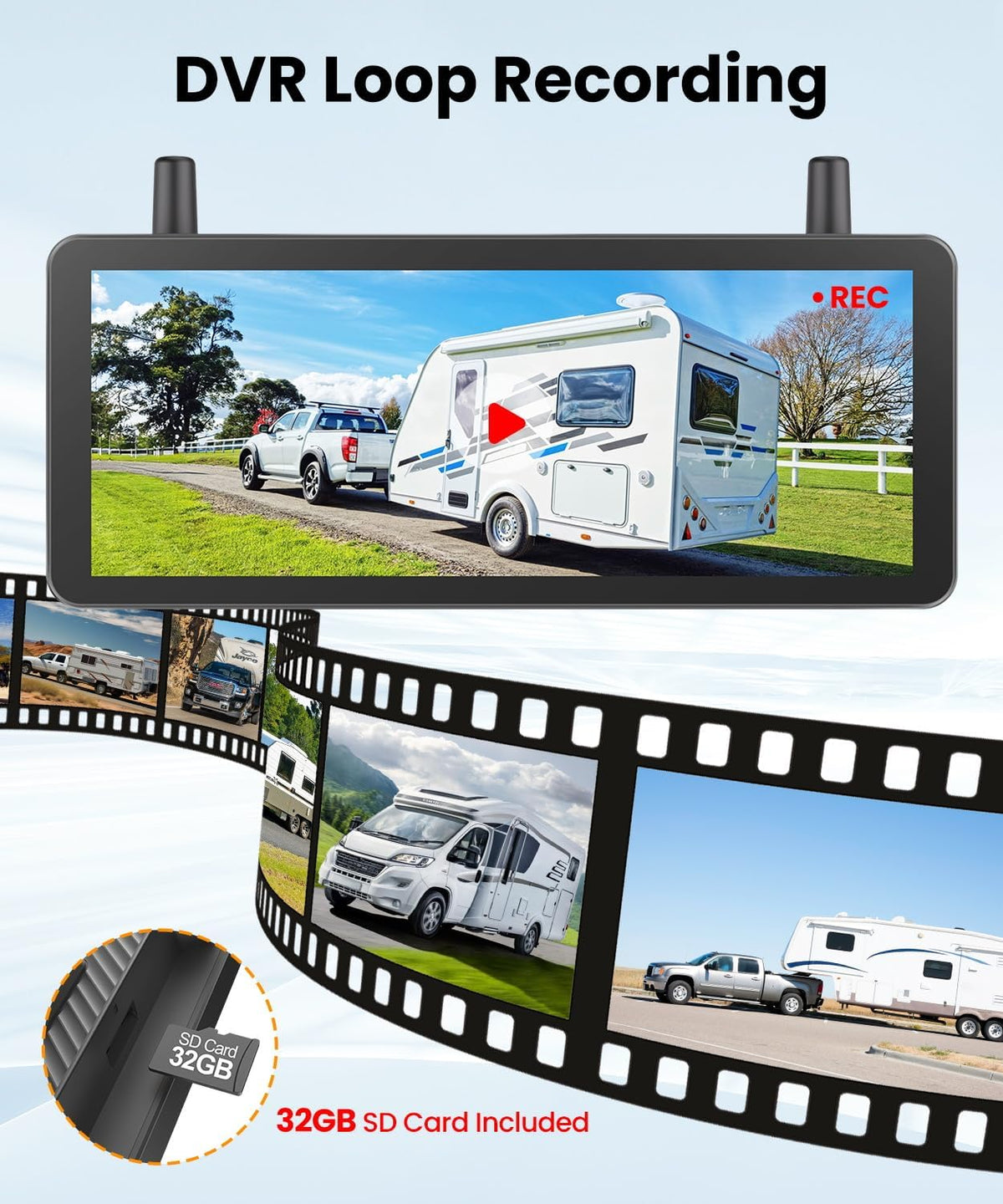 AUTO VOX Wireless Backup Camera Solar Magnetic: with 7.2" DVR 1080P 2 Split Recording Monitor, Dual
