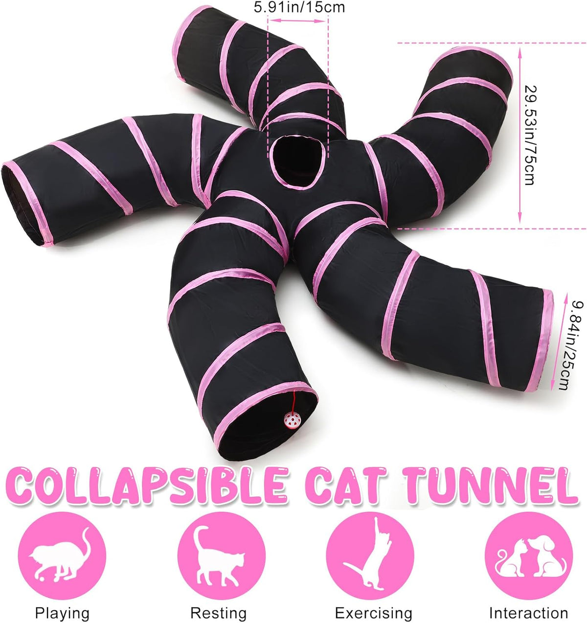 Poen 21 Pcs Cat Tunnel for Indoor Set Collapsible 5 Way Tubes with 20 Pcs Cat Kitten Toys