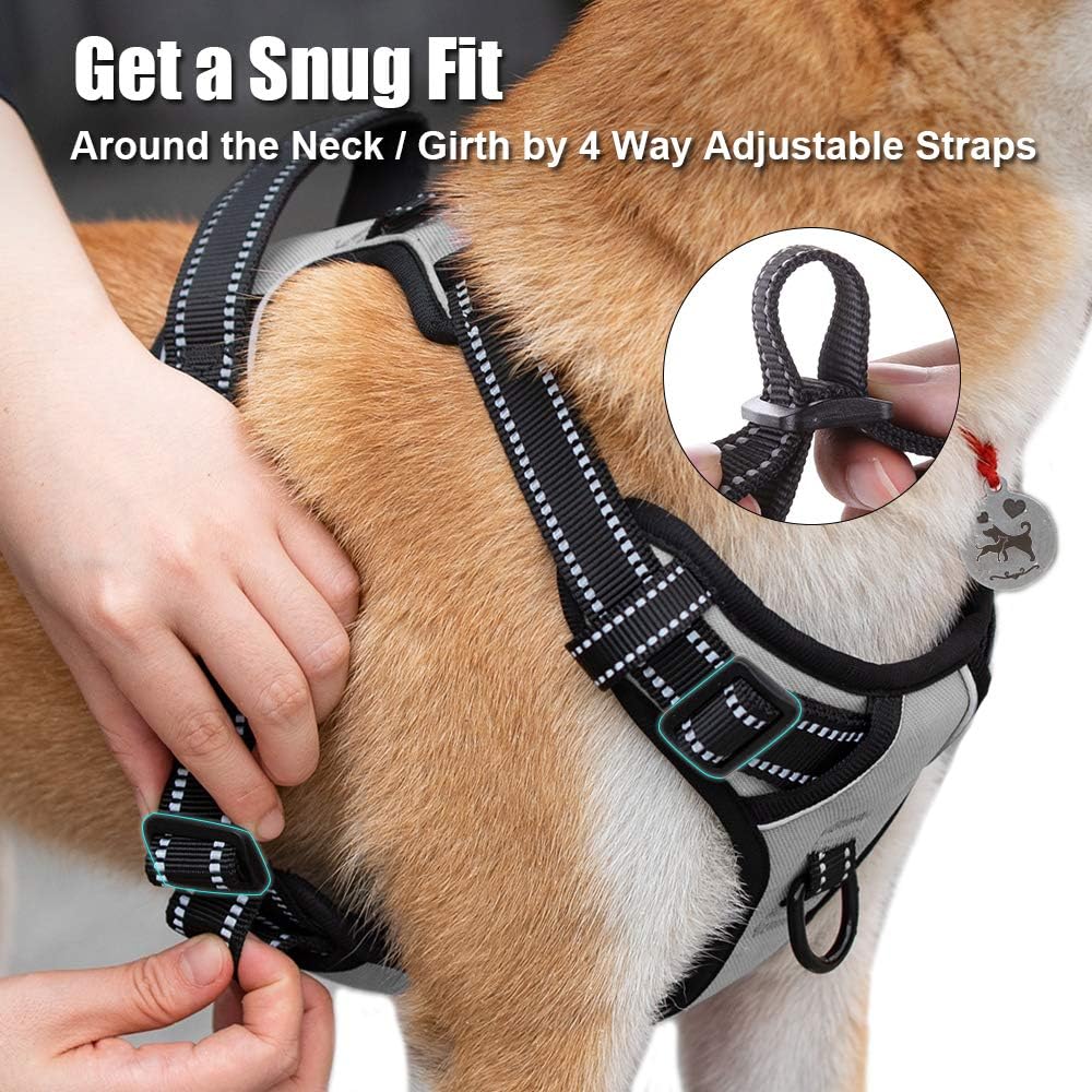 PoyPet No Pull Dog Harness, Reflective Comfortable Vest Harness with Front & Back 2 Leash