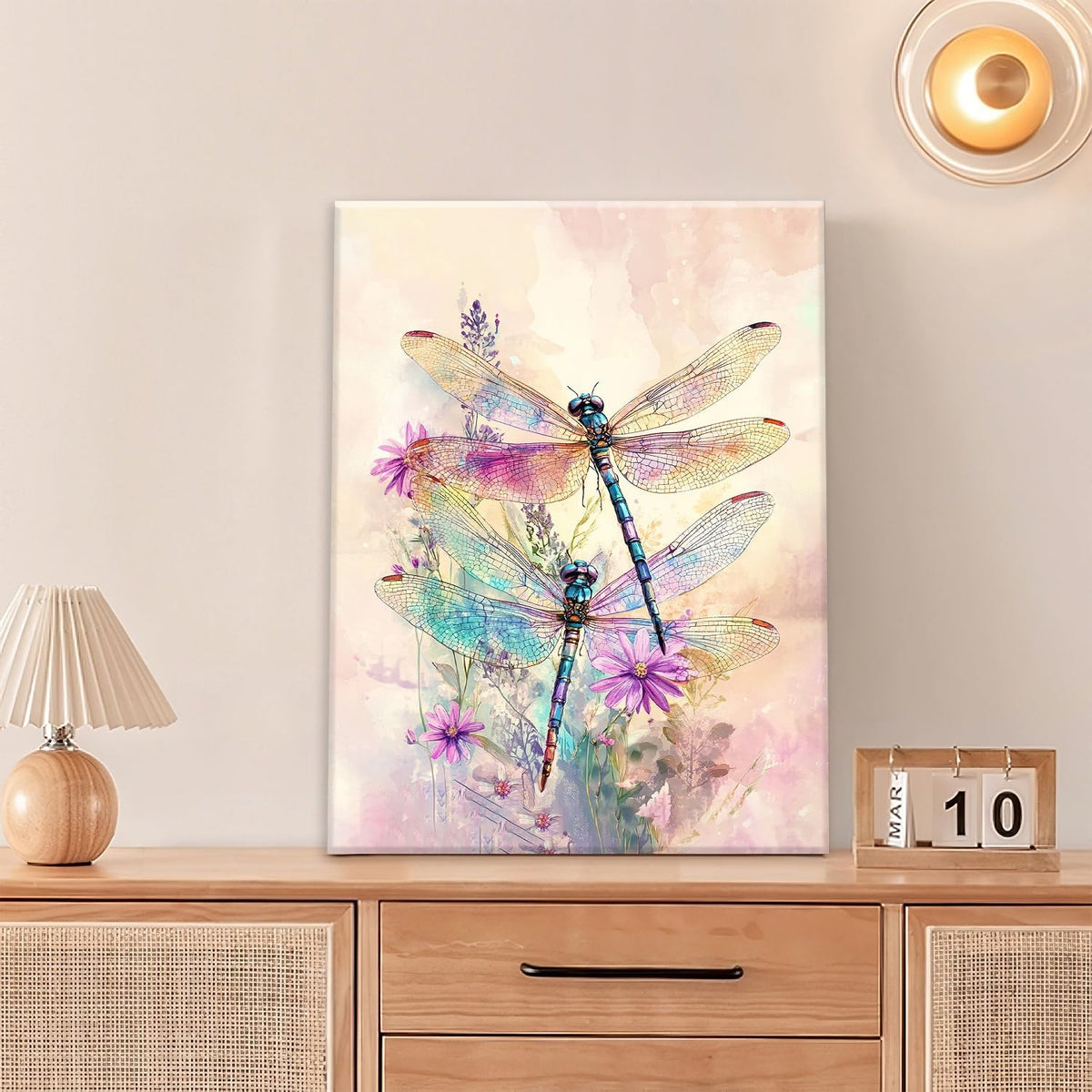 Dragonfly Bathroom Pictures Wall Art, Floral Bathroom Wall Decor, Framed Painting Canvas Artwork