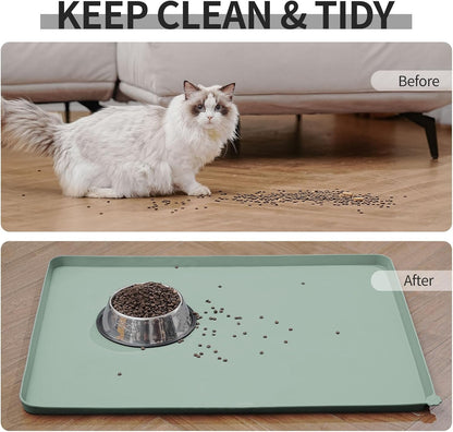 Waterproof Pet Feeding Mat with High Raised Edges, Heavier and Thicker Placemats for Cat Dog Water