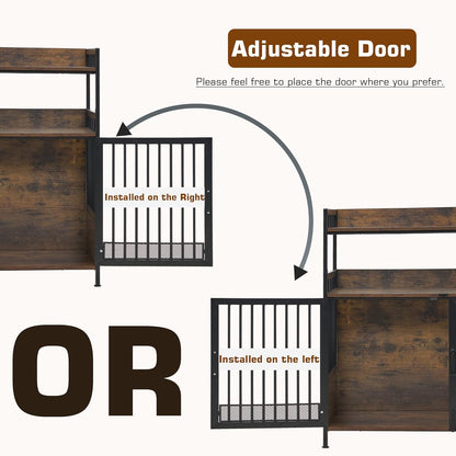 MCombo Furniture Style Dog Crate with Storage Shelves, Heavy Duty Wooden Dog Cage End Table, Triple