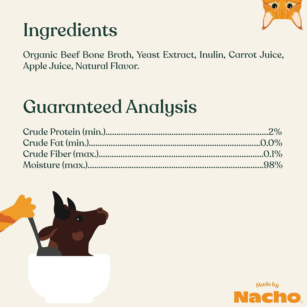 Made by Nacho Bone Broth Cat Food Topper for Hydration and Picky Eaters - Add Protein and Flavor to
