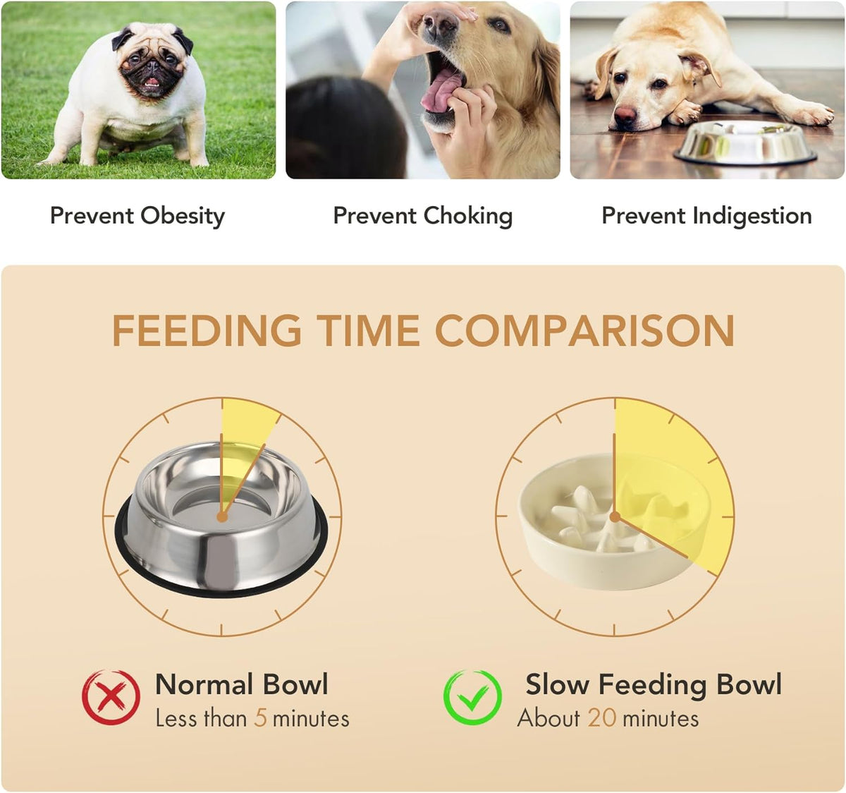 Ceramic Raised Slow Feeder Dog Bowl Set, Elevated 6.1inch Bowl and 7.3inch Slow Pet Food Dish with