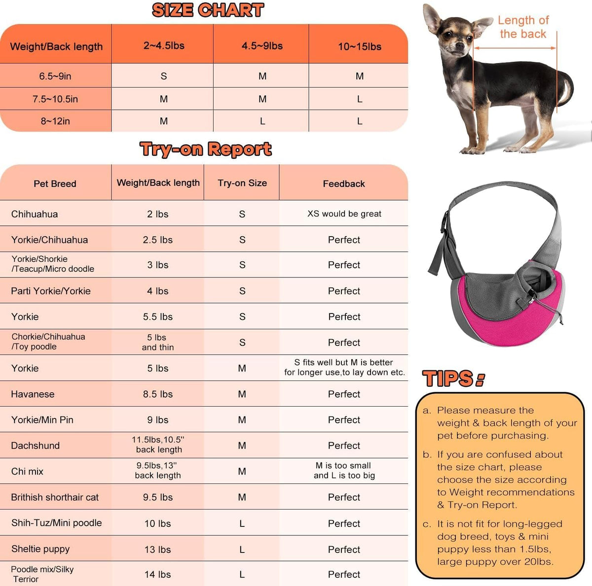 YUDODO Pet Sling Carrier for Small Dogs & Cats – Hands-Free Puppy Carrier with Safety Hook, Large