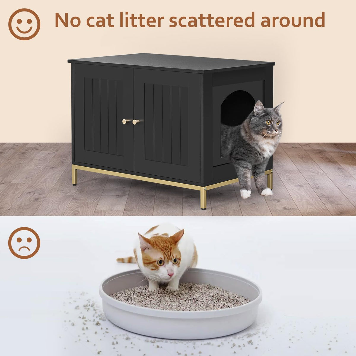 Homhedy Cat Litter Box Enclosure, Cat Washroom Furniture with Metal Frame, Pet House, Fit Most of