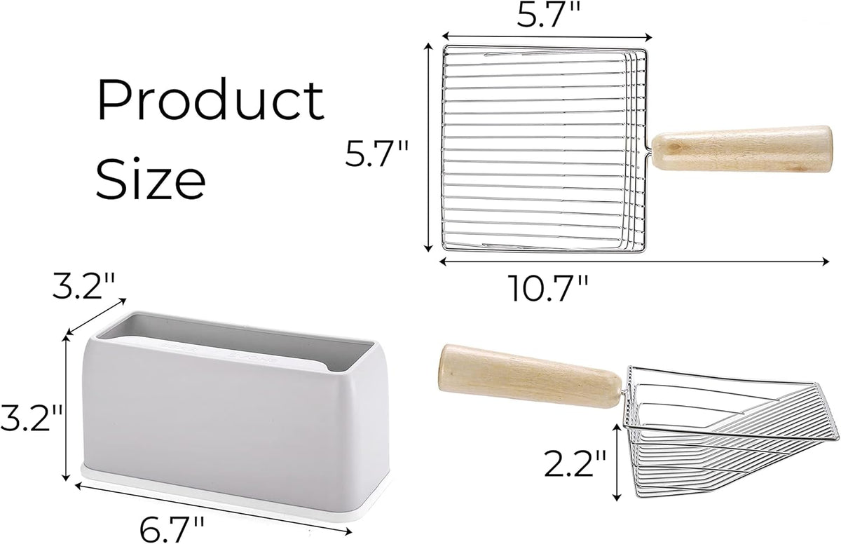 Hiceeden Set of 2 Cat Litter Scoop with Holder, Metal Kitty Litter Scoop Holder with Wooden Handle