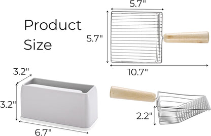 Hiceeden Set of 2 Cat Litter Scoop with Holder, Metal Kitty Litter Scoop Holder with Wooden Handle