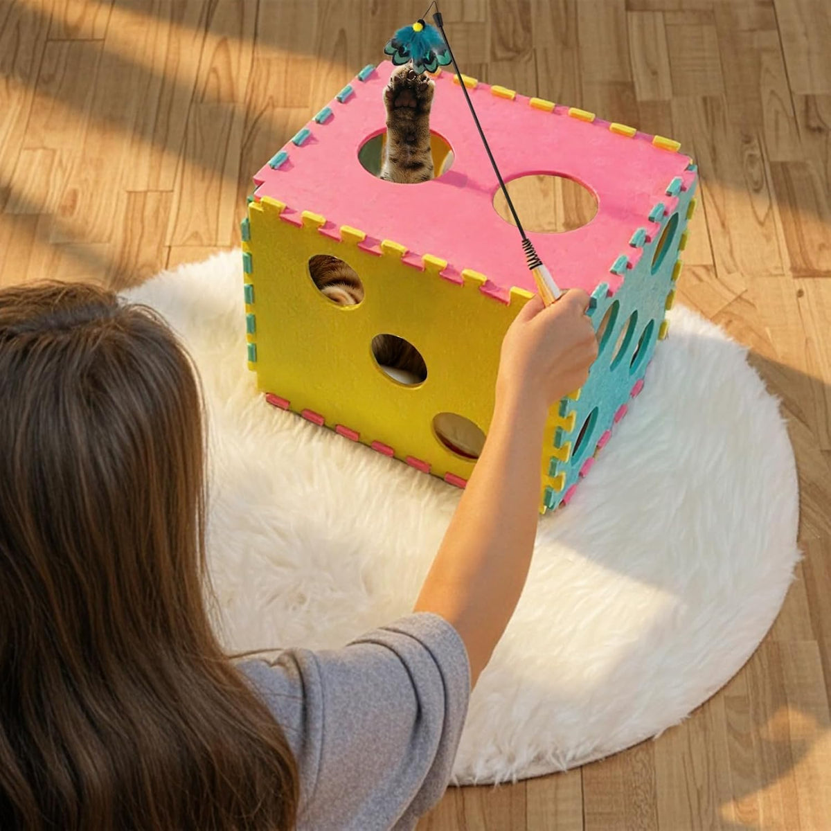 Cat Houses for Indoor Cats, Cute Cat Bed Cave with Soft Pillow, Cat Cube for Multiple Large Cats