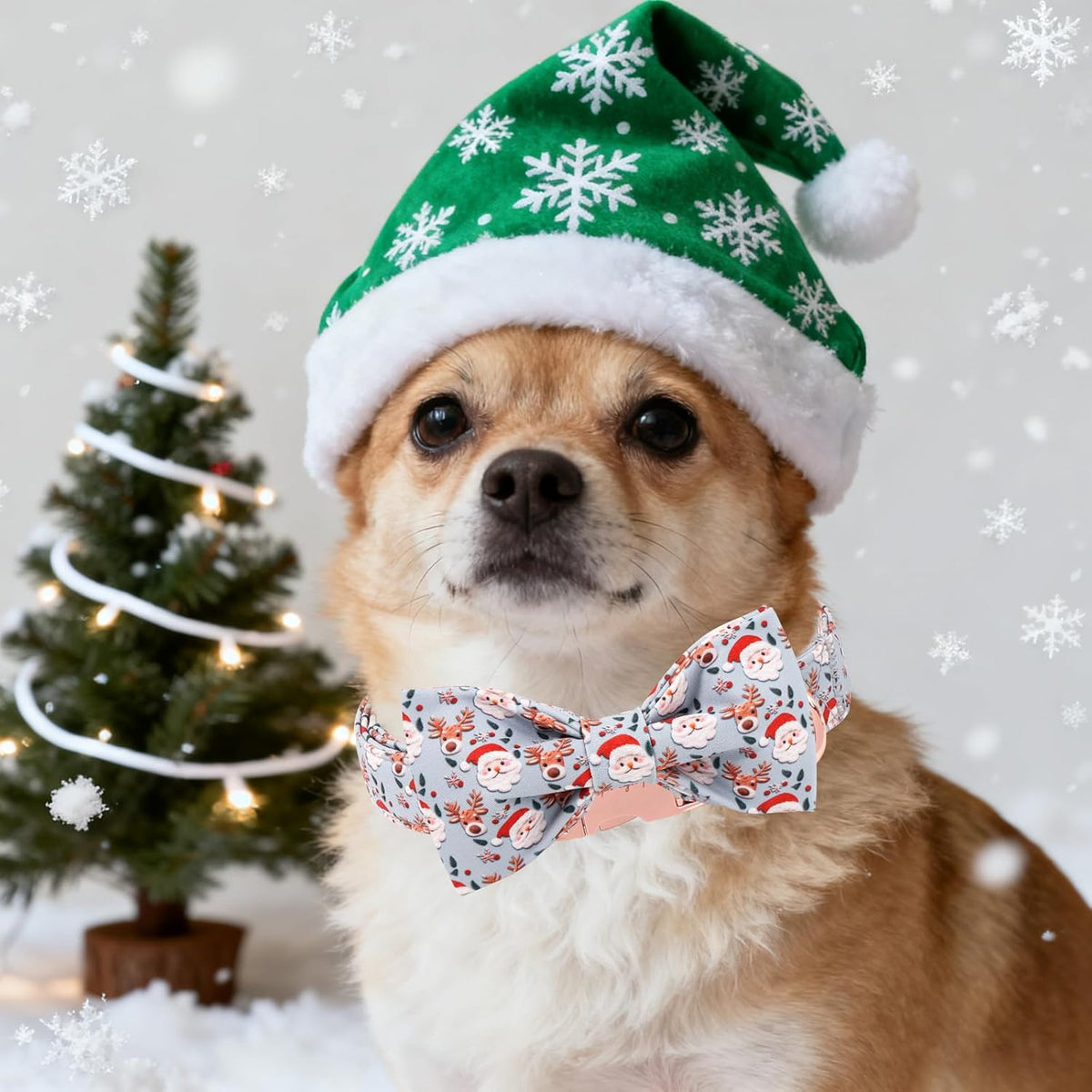 Unique Style Paws Christmas Dog Collar with Bow Elk Christmas Man Cotton Puppy Collars for Small