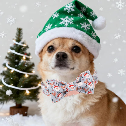 Unique Style Paws Christmas Dog Collar with Bow Elk Christmas Man Cotton Puppy Collars for Small