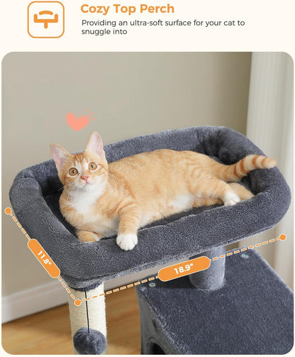 Cat Tree for Indoor Cats, 45.7" Multi-Level Cat Tower with Large Metal Frame Hammock, Cat Condo