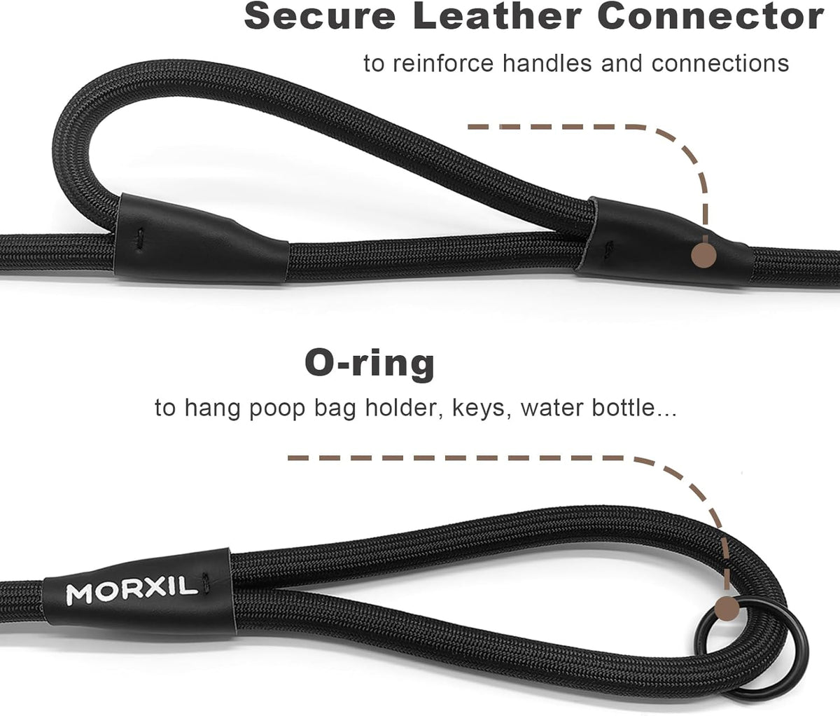 Rope Dog Leash with Two Handles, 6 Foot Heavy Duty Dog Leash with Aviation Aluminum Auto Locking