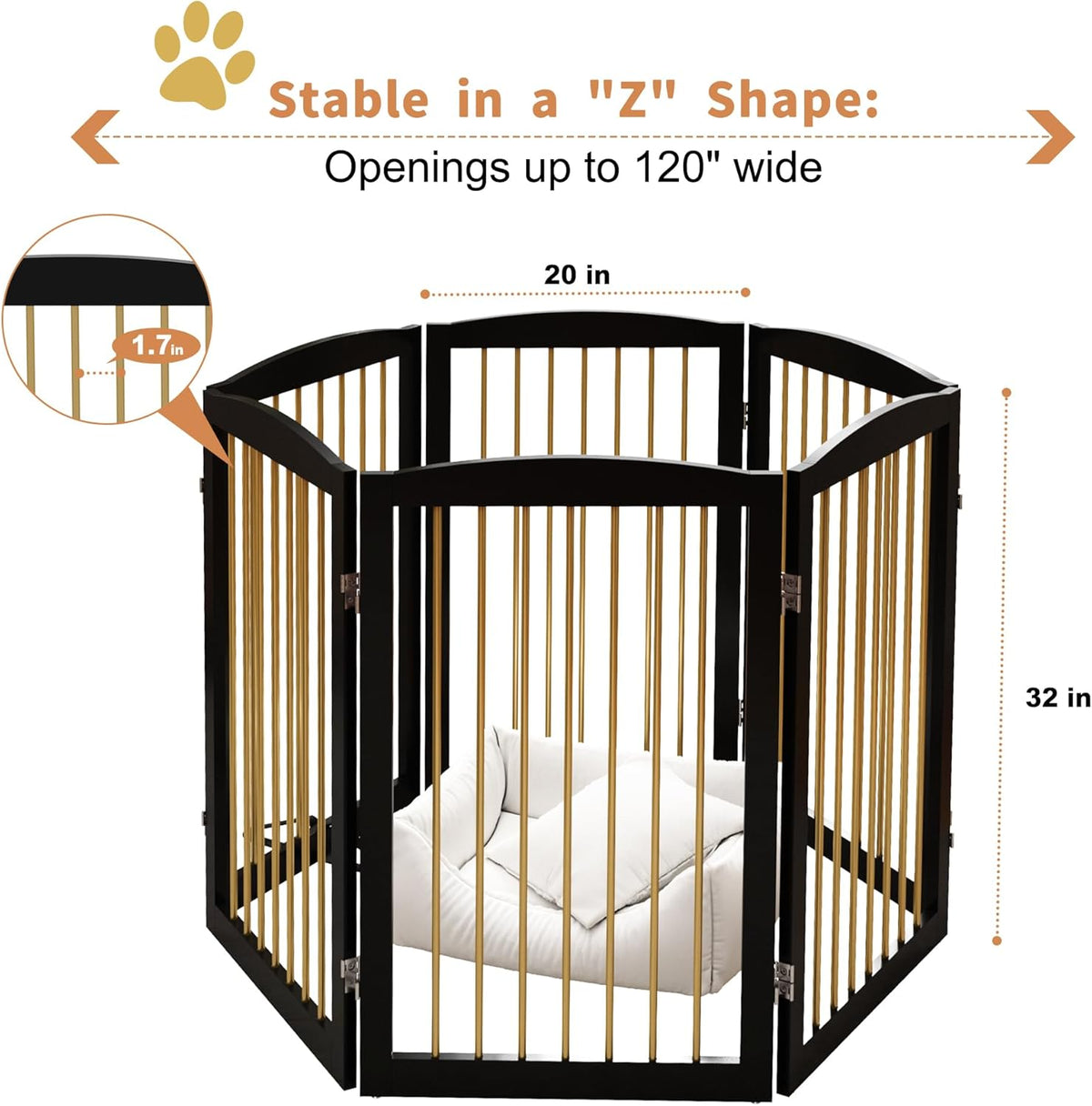 Freestanding Pet Gate for Dogs, Indoor Wooden Dog Gate for House, Extra Wide Dog gate, Foldable Dog