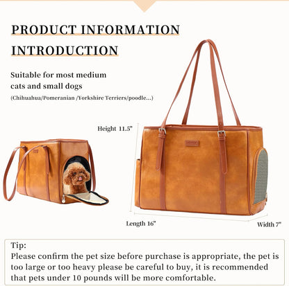 Fashion Dog Purse Pet Carrier Leather Bag for Small Dogs Cats Puppy, Portable Tote Bag Airline