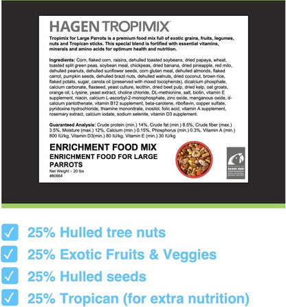 Tropimix Bird Food, Large Parrot Food with Seeds, Fruit, Nuts, Vegetables, Grains, and Legumes