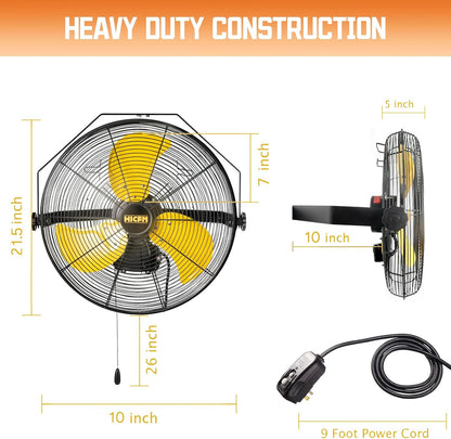 HiCFM 18 inch Outdoor Wall Mount Fan, 4300 CFM High Velocity 3-Speed Weatherproof Wall-Mounted Fans