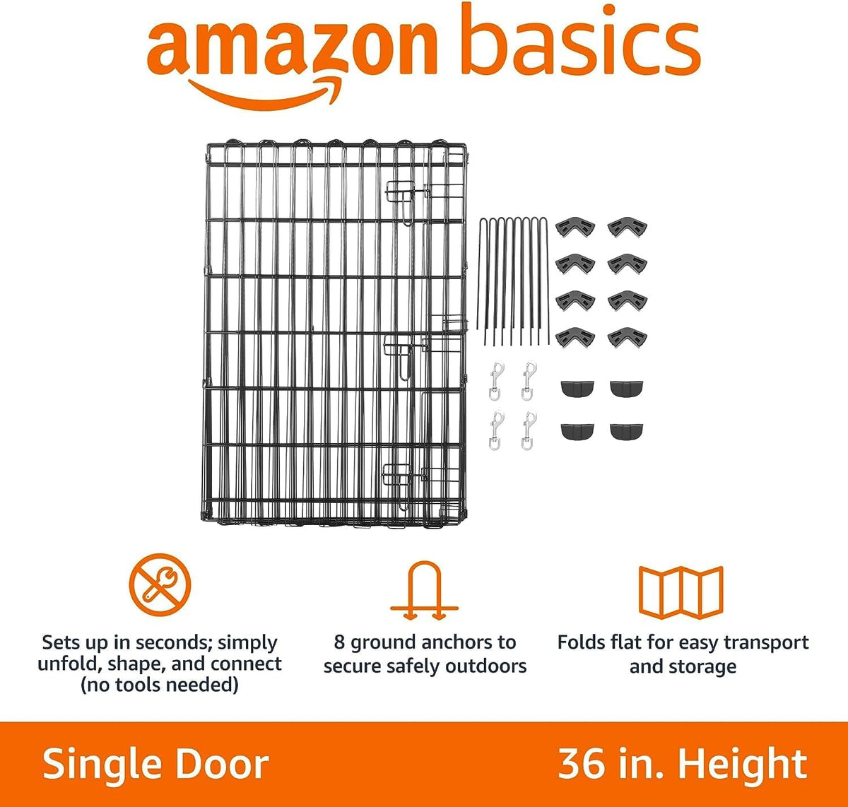 Amazon Basics Foldable Octagonal Metal Exercise Dog Playpen - Indoor/Outdoor, Single Door, Medium