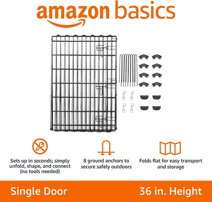 Amazon Basics Foldable Octagonal Metal Exercise Dog Playpen - Indoor/Outdoor, Single Door, Medium