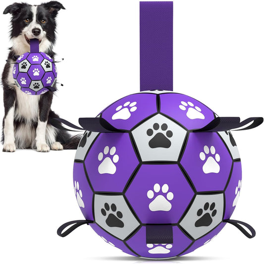 QDAN Dog Toys Soccer Ball with Straps - Dog Water Toy, Puppy Birthday Gifts, Durable Dog Balls for