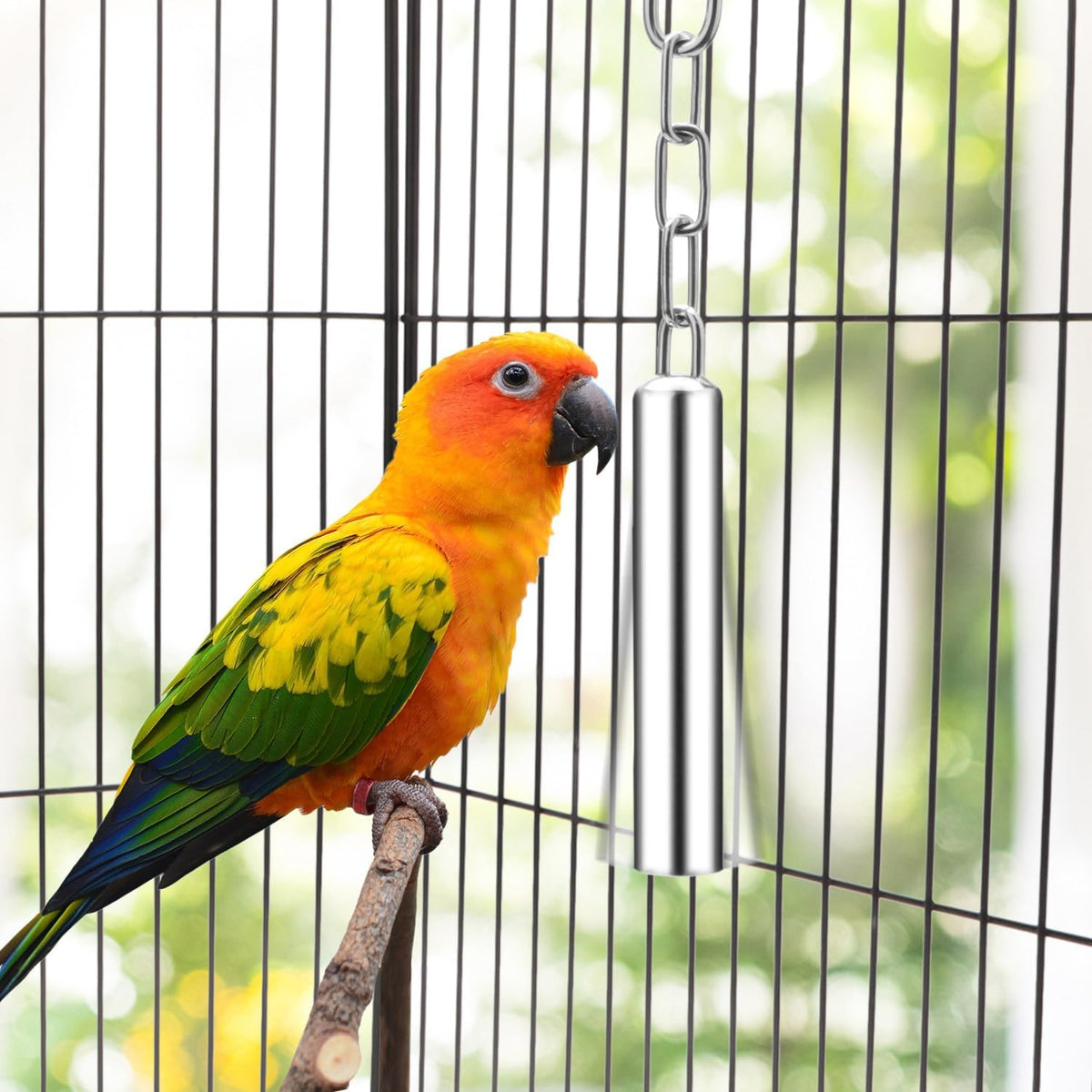 Stainless Steel Bell Toy Bird Cage Hanging Bite Toy for Parrot Parakeet Budgie Cockatiel Conure