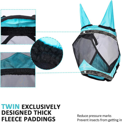 Harrison Howard Pro Luminous Horse Half Face Fly Mask Large Eye Space with Ears UV Protection for