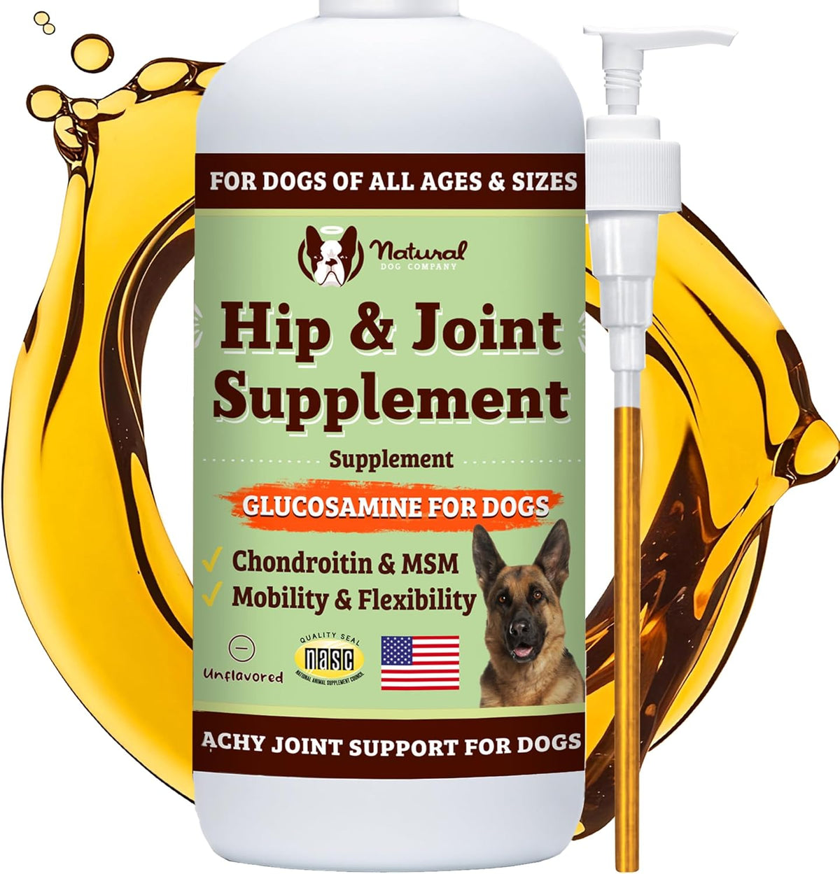 Natural Dog Company Liquid Glucosamine for Dogs, Hip & Joint Oil, Extra Strength Cartilage, Joint