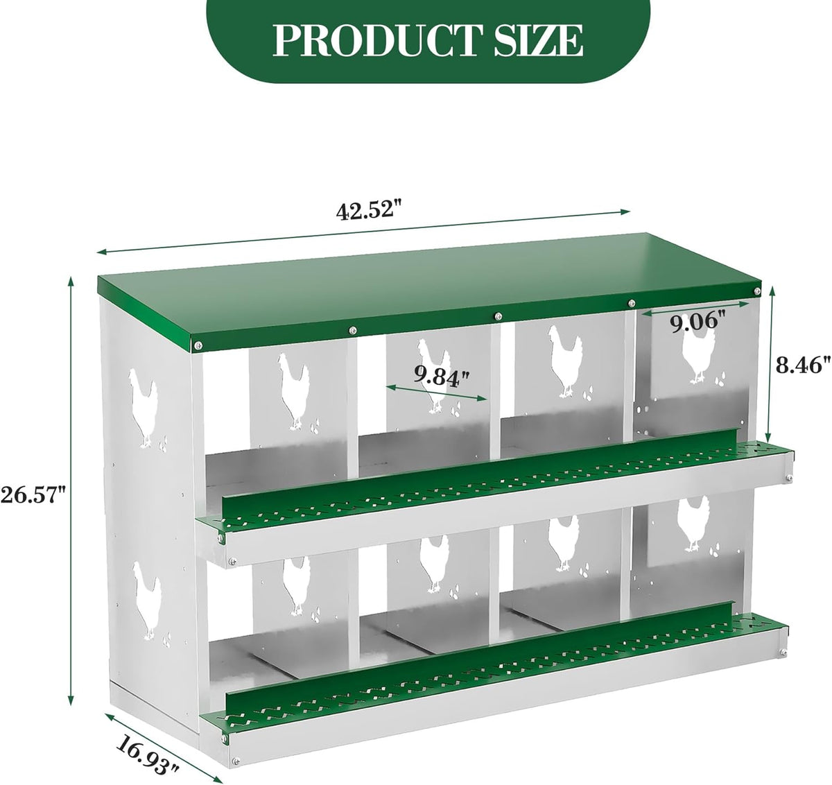 8 Hole Chicken Nesting Box with Roll Out Egg Tray, Rustproof & Ventilated Chicken Laying Boxes for