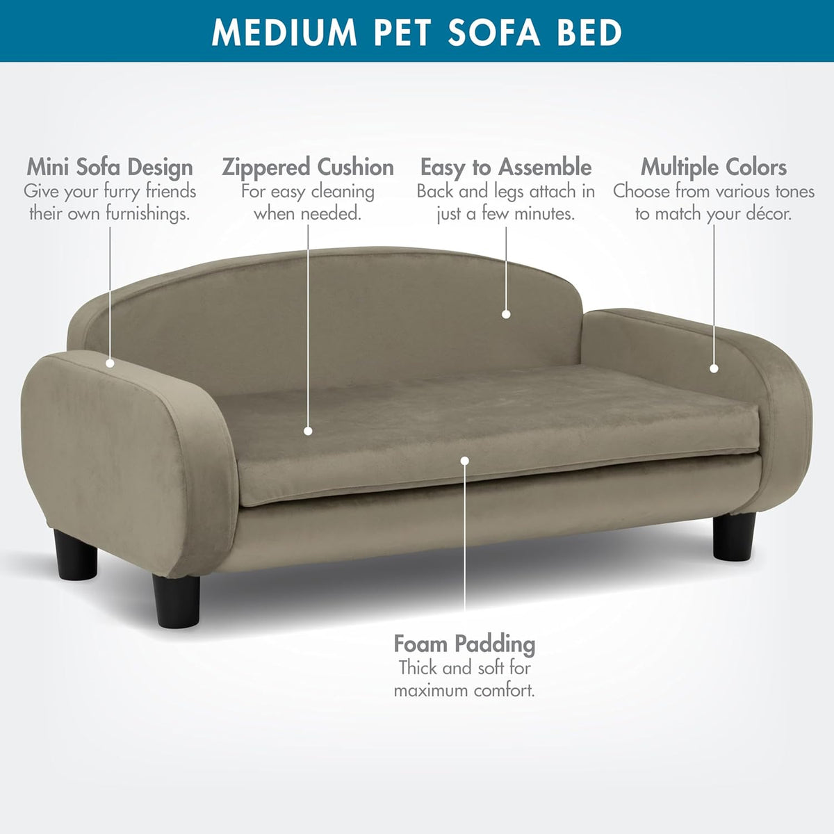 Paws & Purrs Multi-Cat Sofa Elevated Pet Bed for Indoor Cats Raised Cats Couch with Removable