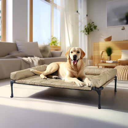 Veehoo Cooling Elevated Dog Bed Add Removable Waterproof Bolster Cushion Mat, Raised Pet Cot with