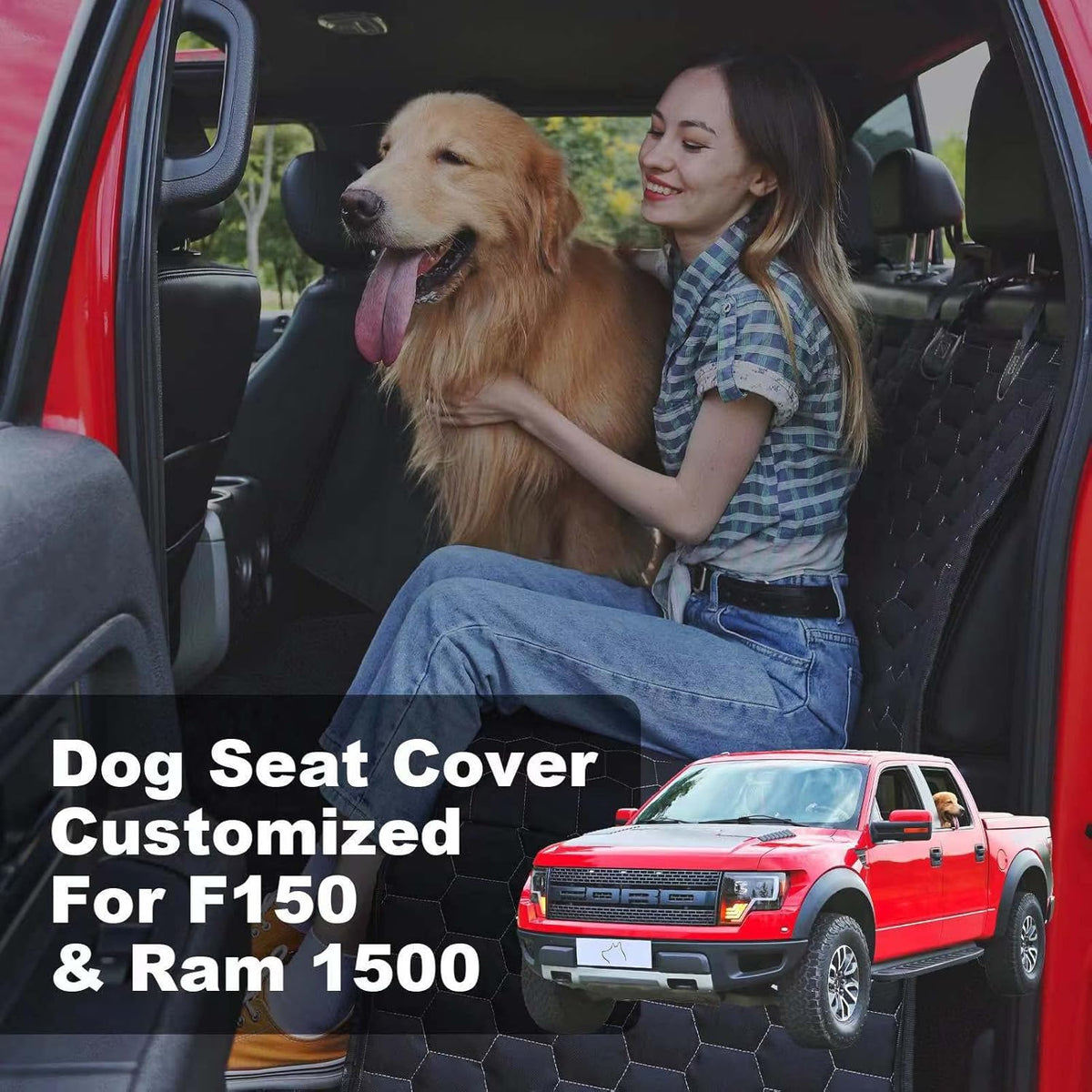 Dog Car Seat Cover for Trucks, Back Seat Pet Cover for Dogs F150 Ram 1500, Waterproof Dog Hammock