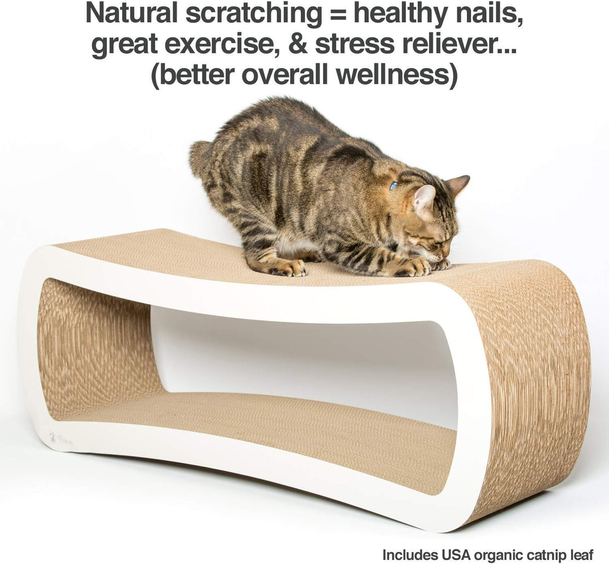 PetFusion Jumbo Cat Scratcher Lounge, White. 39 x 11 x 14 inch 4 Cardboard Scratching Surfaces and