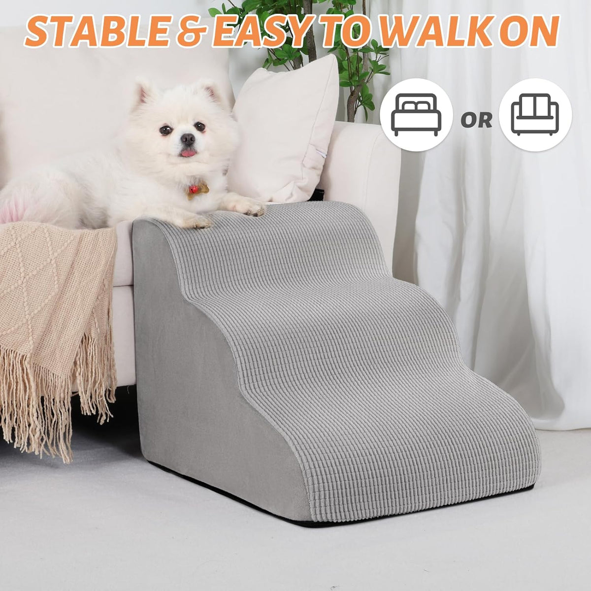 3-Step Dog Ramp and Stairs for Sofa and Chair - Non-Slip Sturdy Pet Steps for Small Dogs and