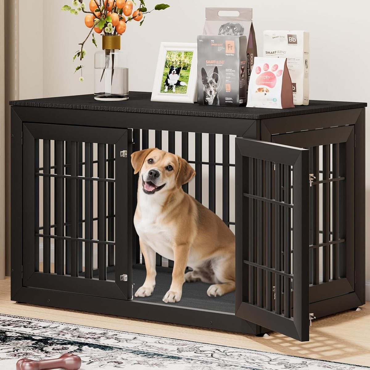 48" Heavy Duty Dog Crate Furniture for Small,Medium and Large Dogs,Rustic Wooden Dog Cage Kennel