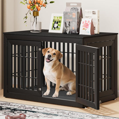 48" Heavy Duty Dog Crate Furniture for Small,Medium and Large Dogs,Rustic Wooden Dog Cage Kennel