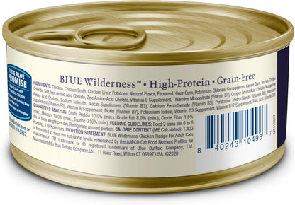 Blue Buffalo Wilderness High Protein Grain Free, Natural Mature Pate Wet Cat Food, Chicken 5.5-oz