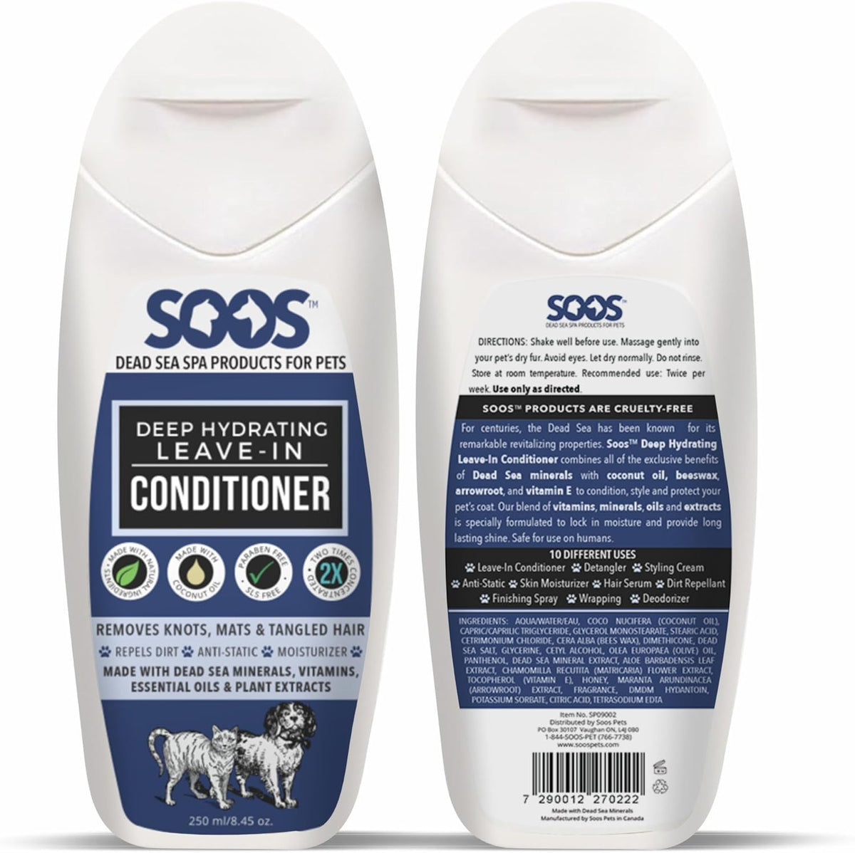 Soos Pets Deep Hydrating Leave-in Conditioner for Dogs and Cats | Natural Dead Sea Minerals &