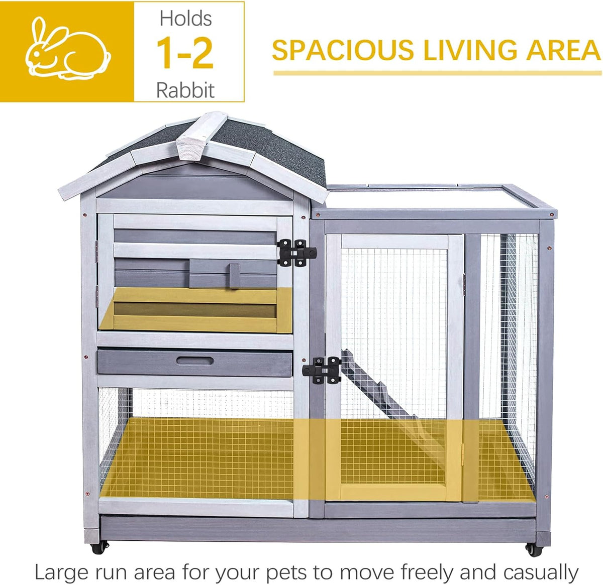 GEGURI Rabbit Hutch Indoor Rabbit Cage Outdoor, Wooden Bunny Cages for Guinea Pig with Wheels