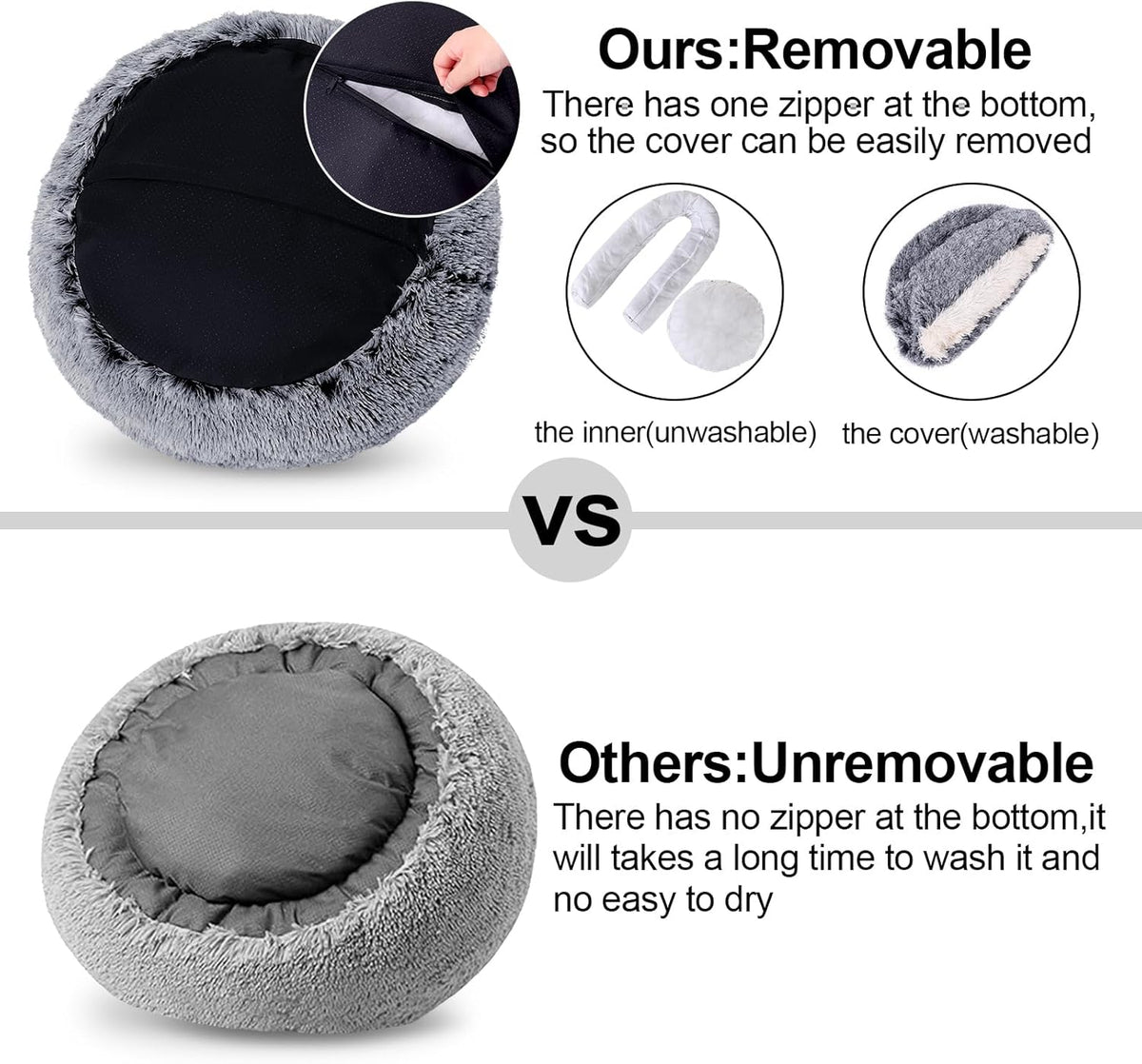MADDEMCUTE Calming Dog & Cat Cave Bed With Hooded Cover, Removable Washable Round for Small Medium