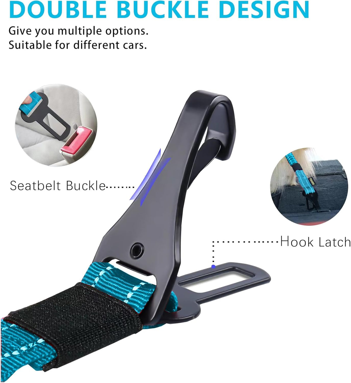 AUBELL Dog Seat Belt for Car,Updated 3-in-1 Adjustable Reflective Bungee Heavy Duty Dog Car Harness