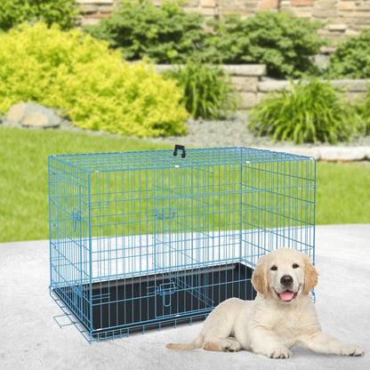 BestPet | Dog Crate | 24" | Blue | Foldable Metal Kennel with Double Doors, Secure Slide-Bolt