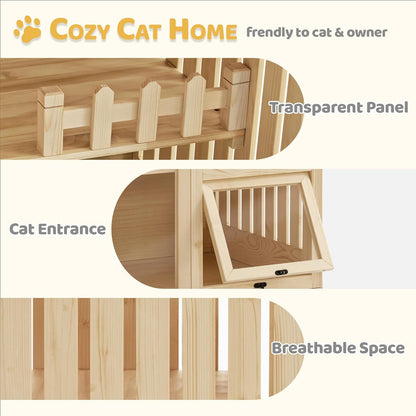 MCombo Wooden Cat Houses for Indoor Cats, Luxury Kitten House with Scratching Pad, Lockable Doors